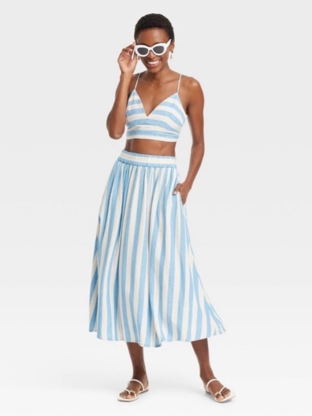 A New Day Women's Beach Bungalow Linen bralette and skirt set, M
